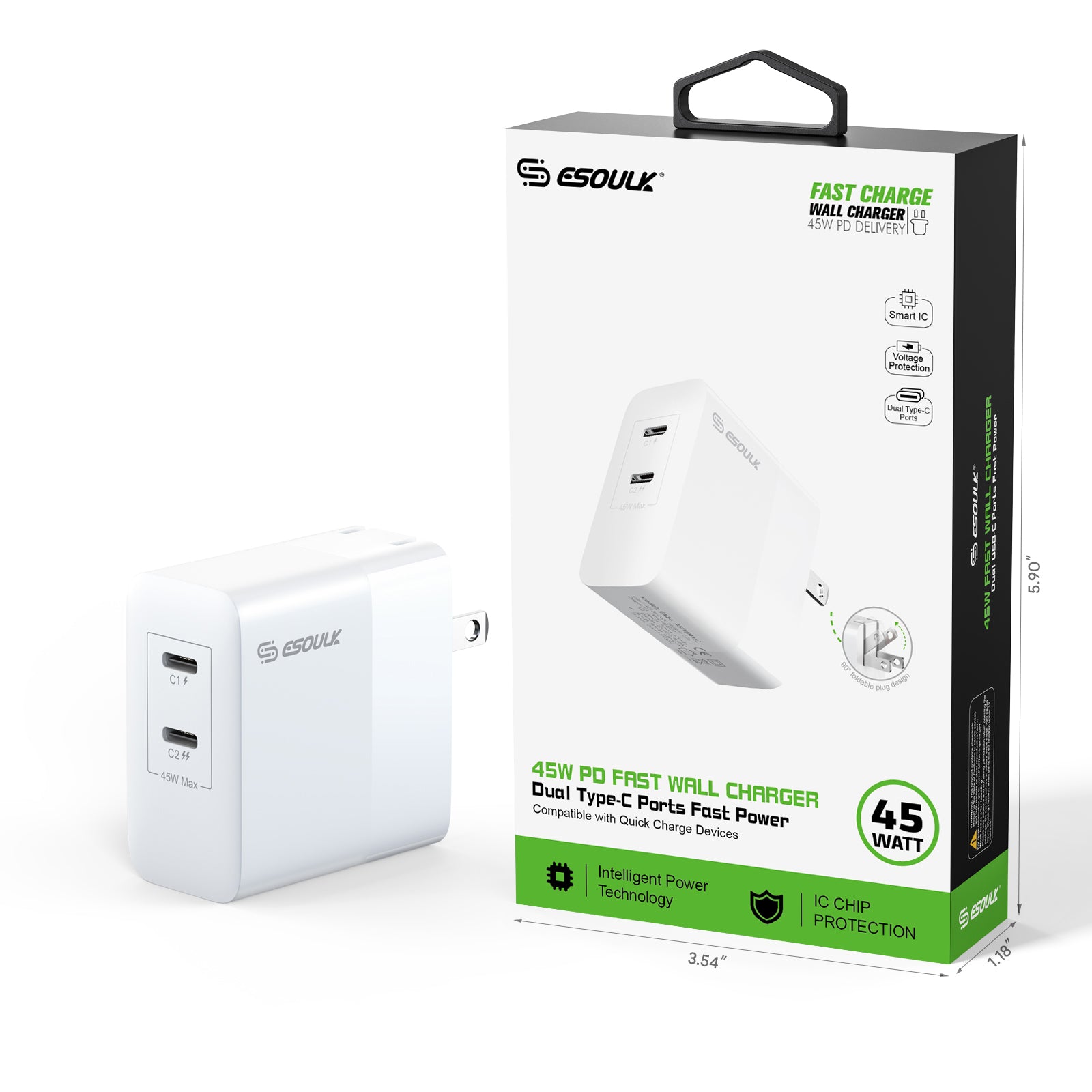 EB2002WH 45W PD Dual Type-C Fast Wall Charger