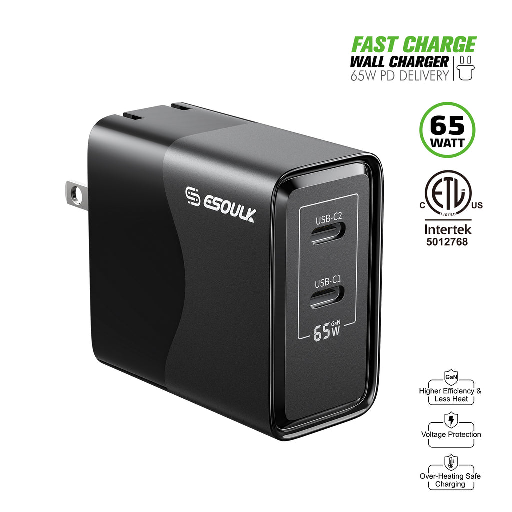 EK-2005BK 65W GaN Dual USB-C Wall Charger