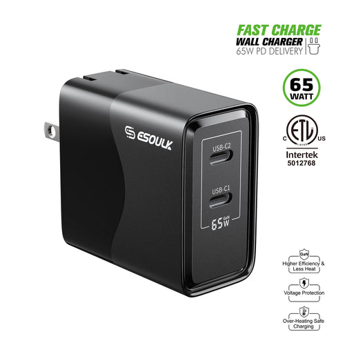 EK-2005BK 65W GaN Dual USB-C Wall Charger