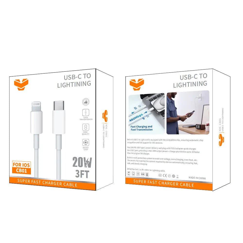 Vitog 20W CB01 USB-C to Lightning Cable 3FT