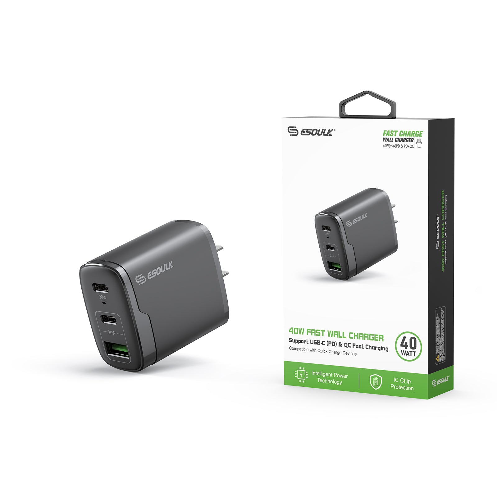 EA18-BK 40W Dual PD+QC Fast Wall Charger
