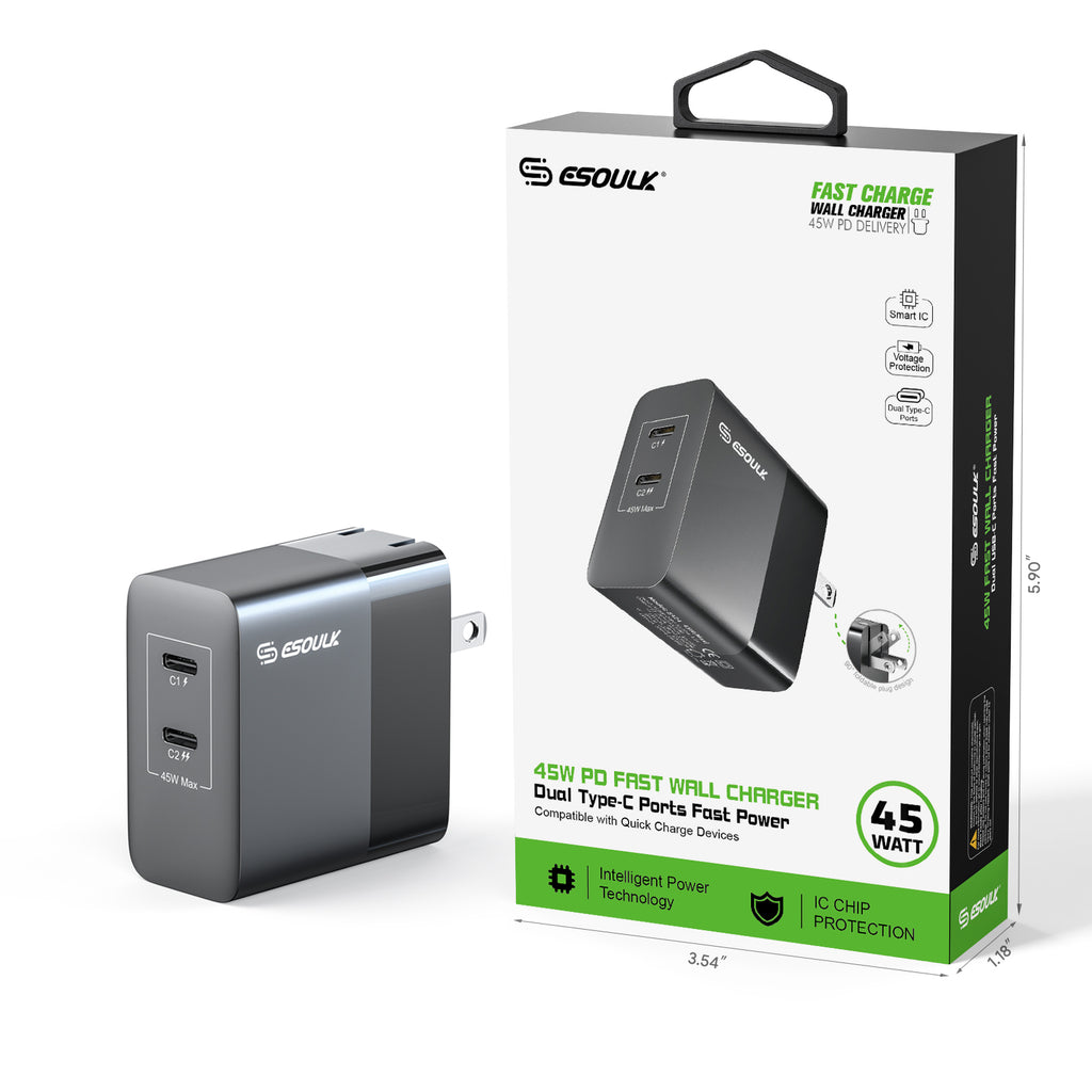 EK-2002BK 45W PD Dual Type-C Fast Wall Charger