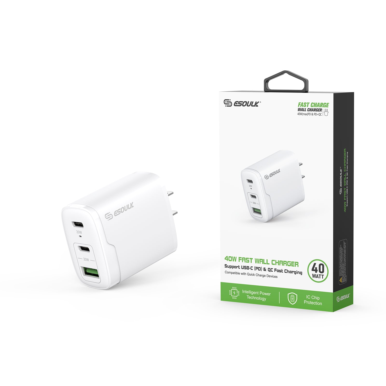 EA18-WH 40W Dual PD+QC Fast Wall Charger