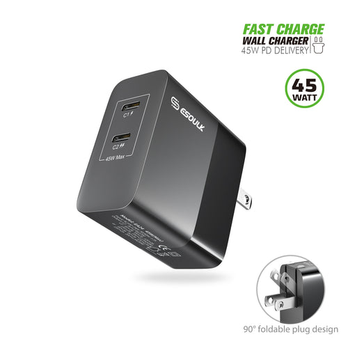 EK-2002BK 45W PD Dual Type-C Fast Wall Charger
