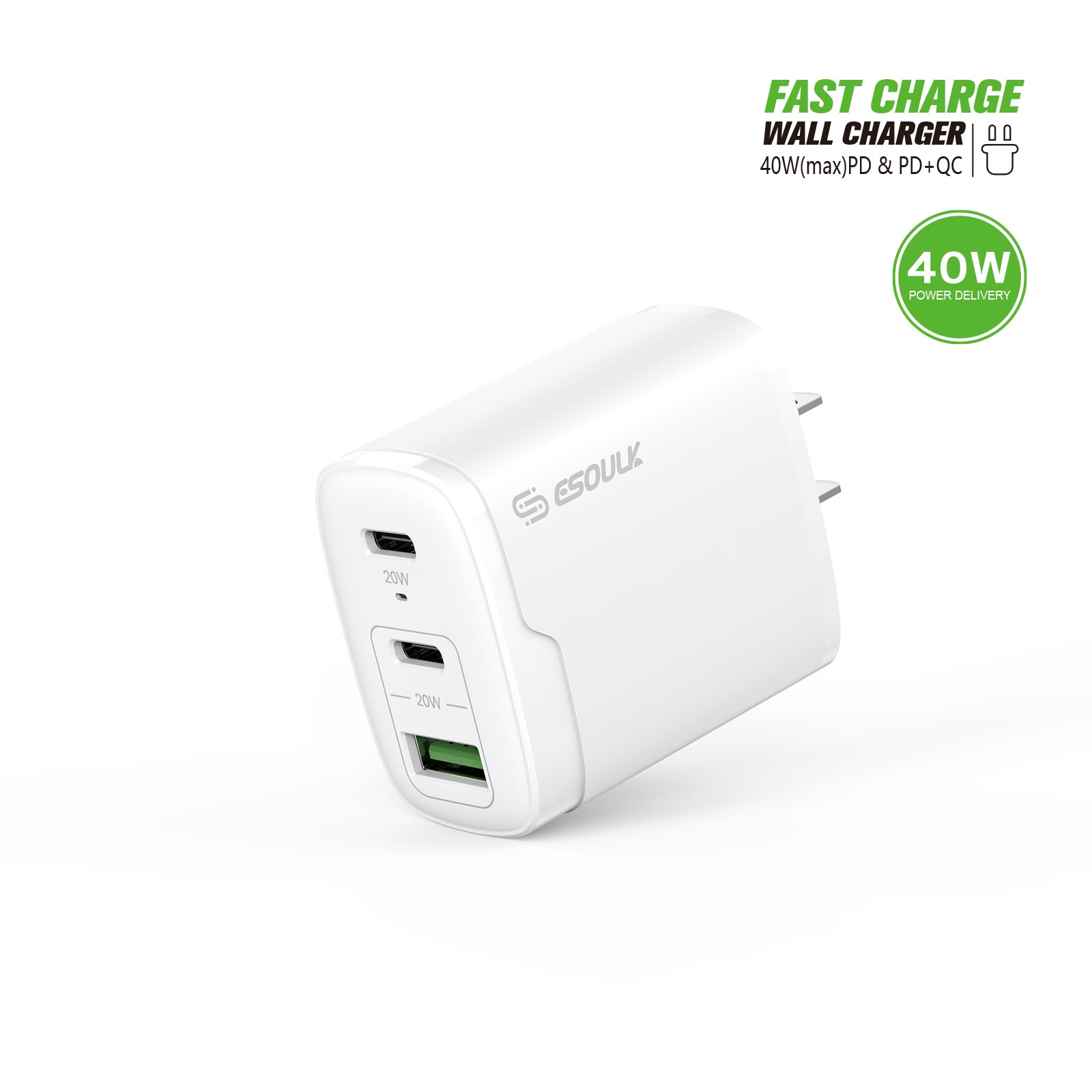 EA18-WH 40W Dual PD+QC Fast Wall Charger