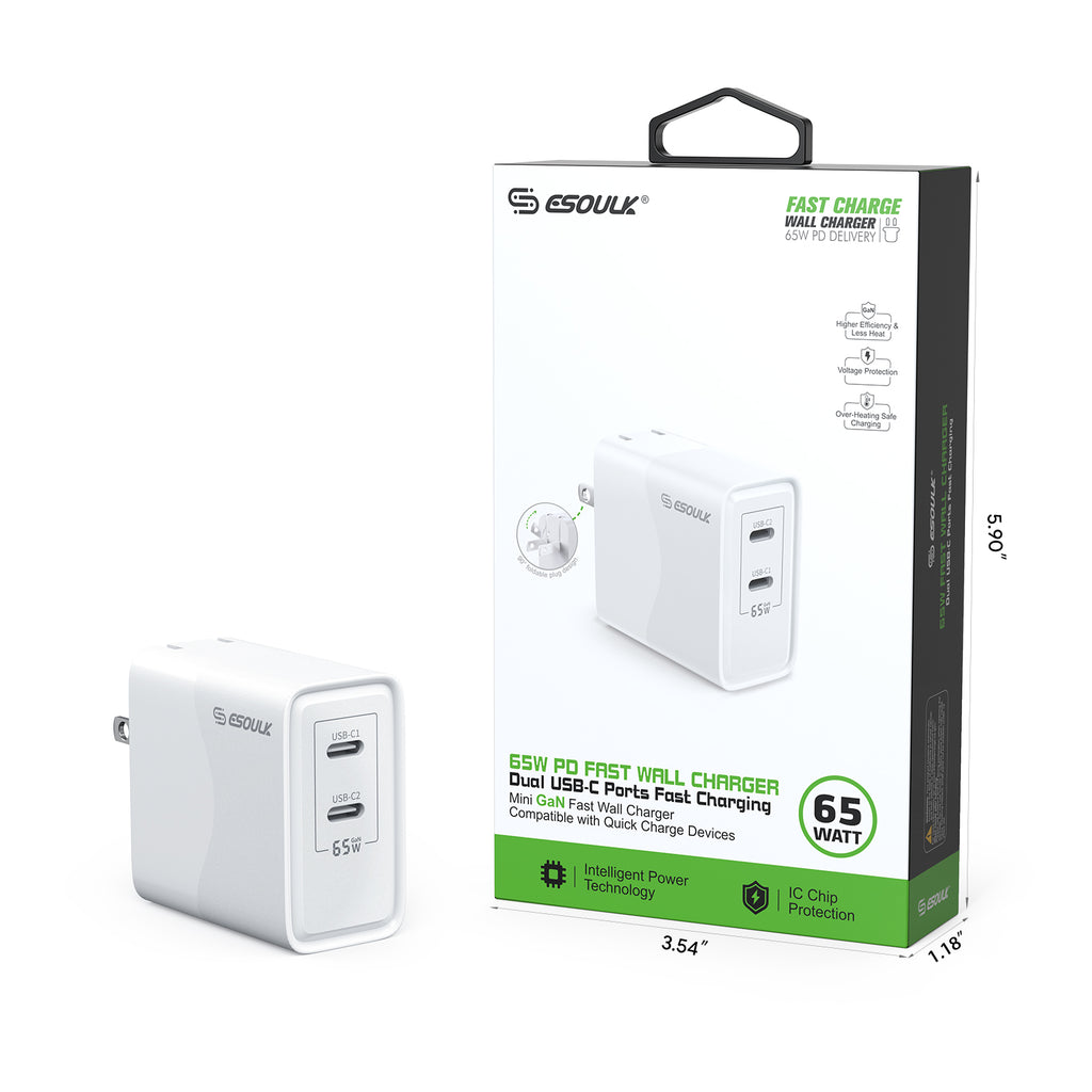 EK-2005WH 65W GaN Dual USB-C Wall Charger