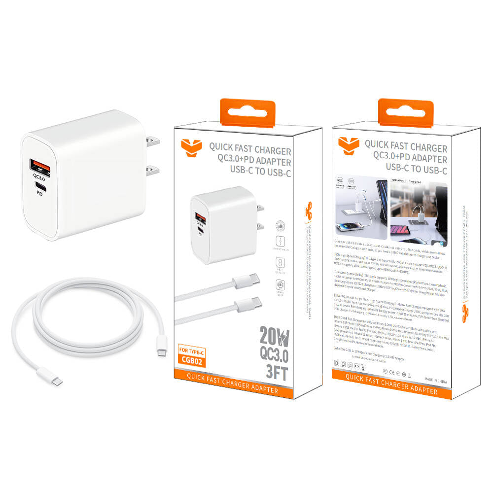 Vitog CGB02 20W QC3.0+PD Wall Charger w/ USB-C to USB-C Cable