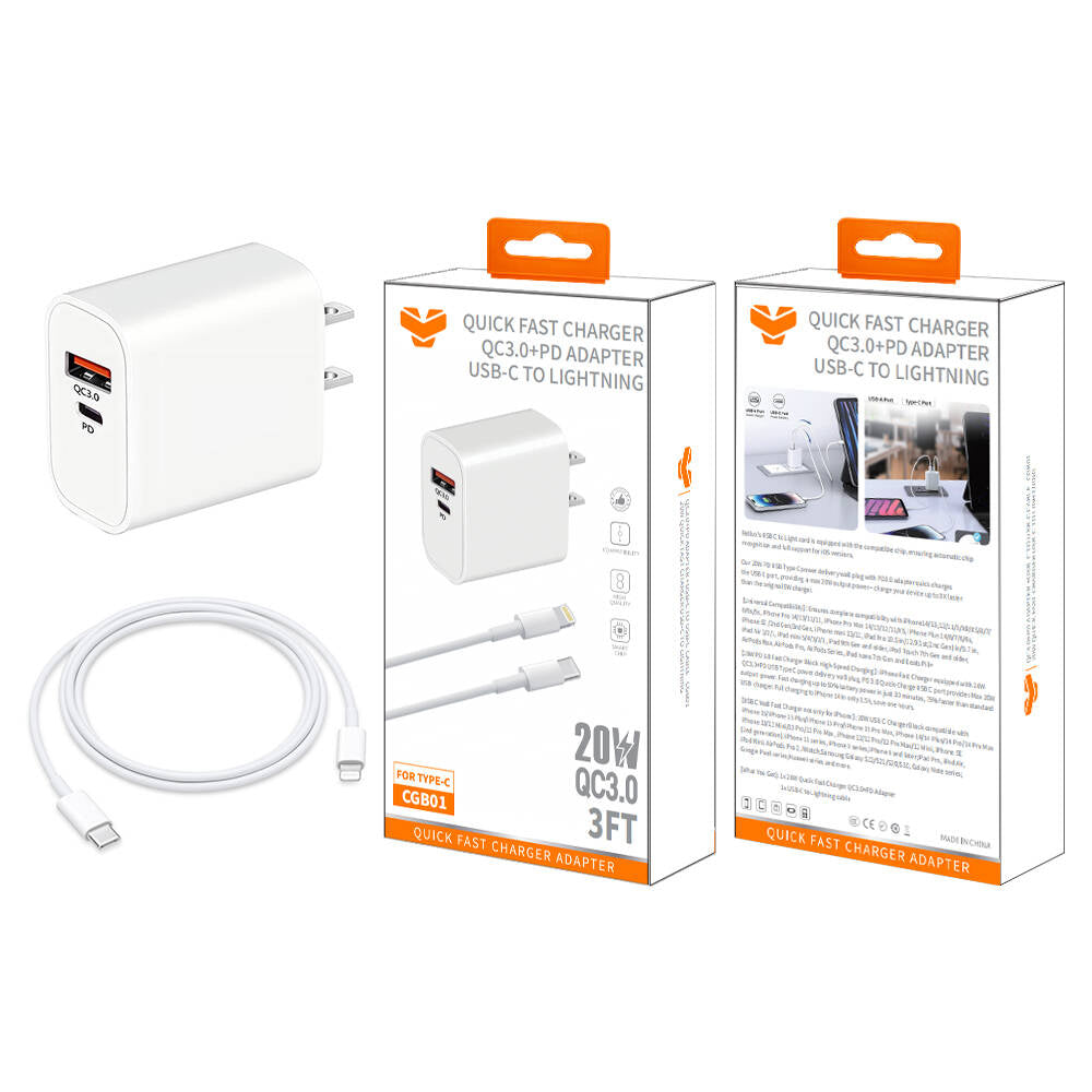Vitog CGB01 20W QC3.0+PD Wall Charger w/ USB-C to 8pin Cable