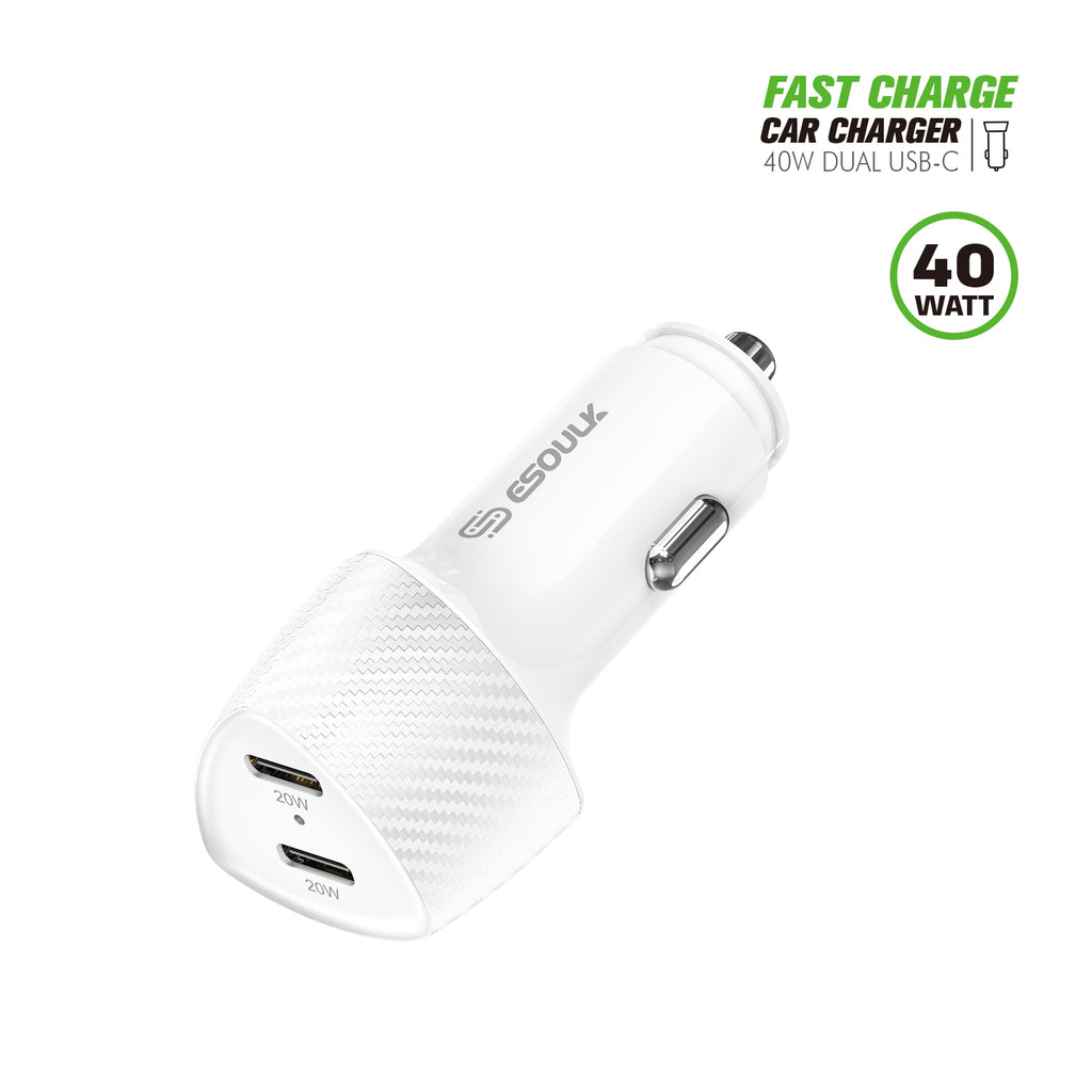 EK-2001WH 40W Dual Type-C Port Fast Car Charger