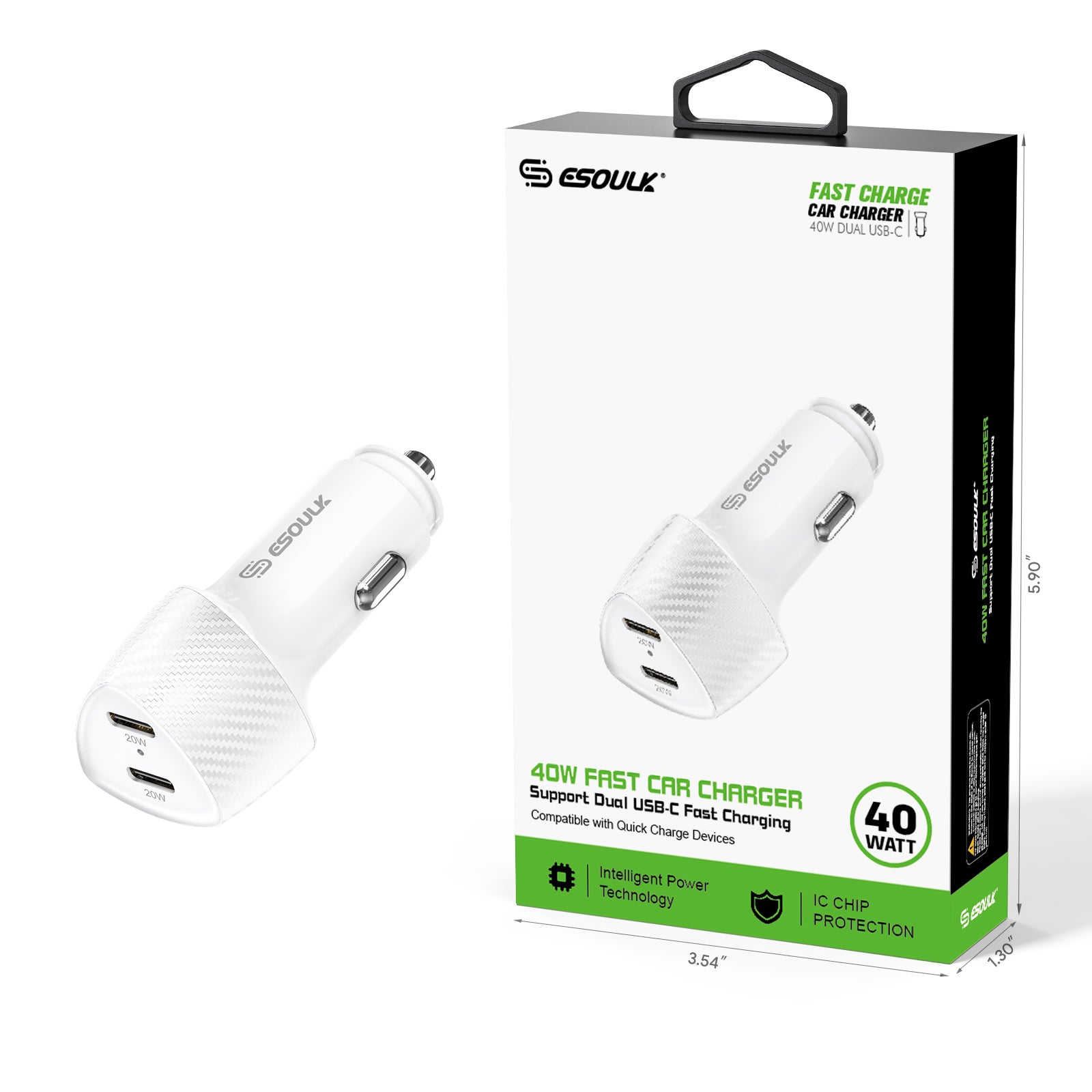 EK-2001WH 40W Dual Type-C Port Fast Car Charger