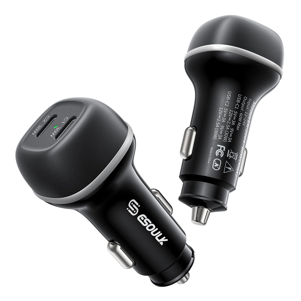 EK-2004BK 60W PD Dual USB-C Car Charging Plug