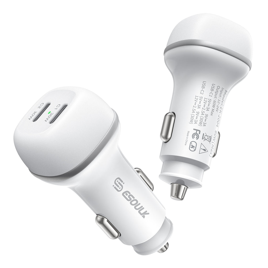 EK-2004WH 60W PD Dual USB-C Car Charging Plug