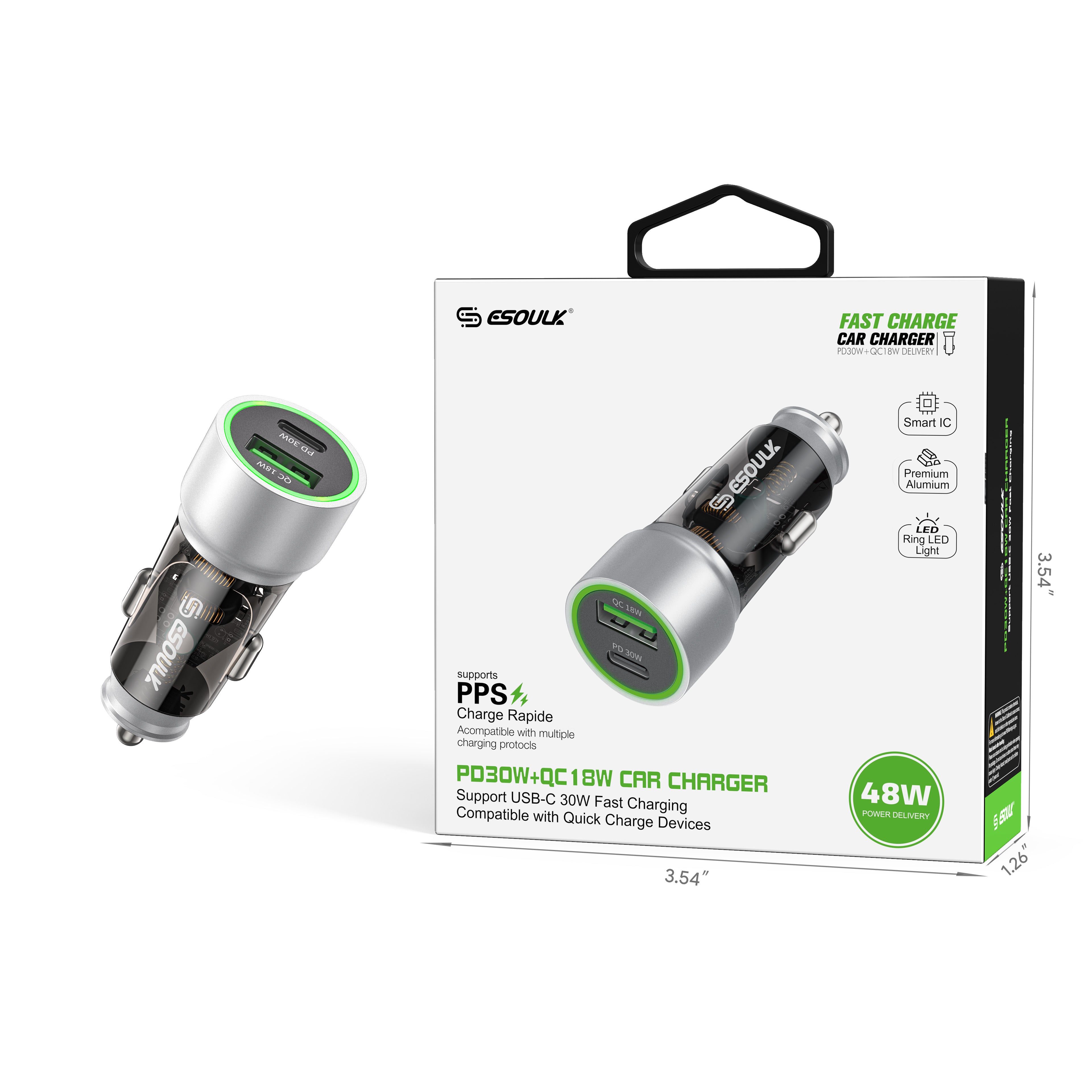EK-2006WH PD30W + QC18W Car Charger