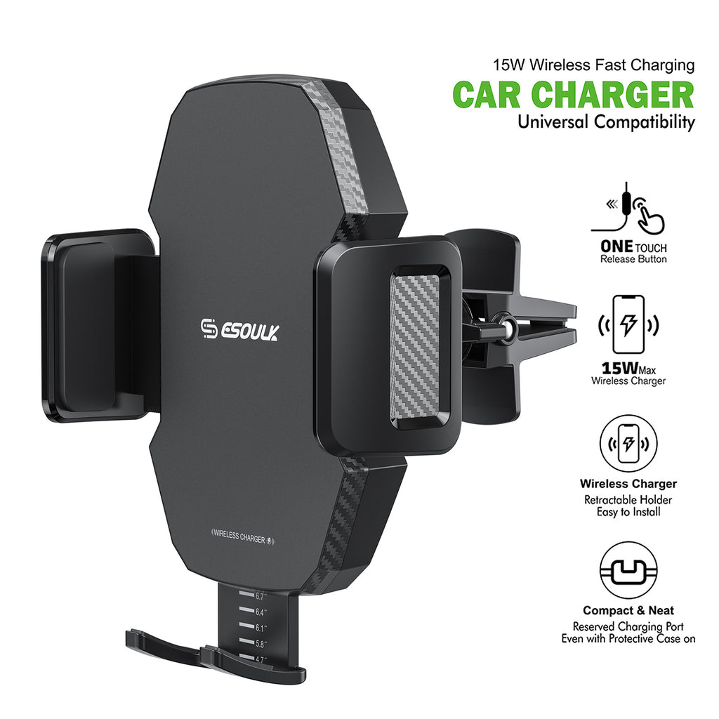 EK-3011BK 15W Wireless Fast Charging Car Airvent Charger