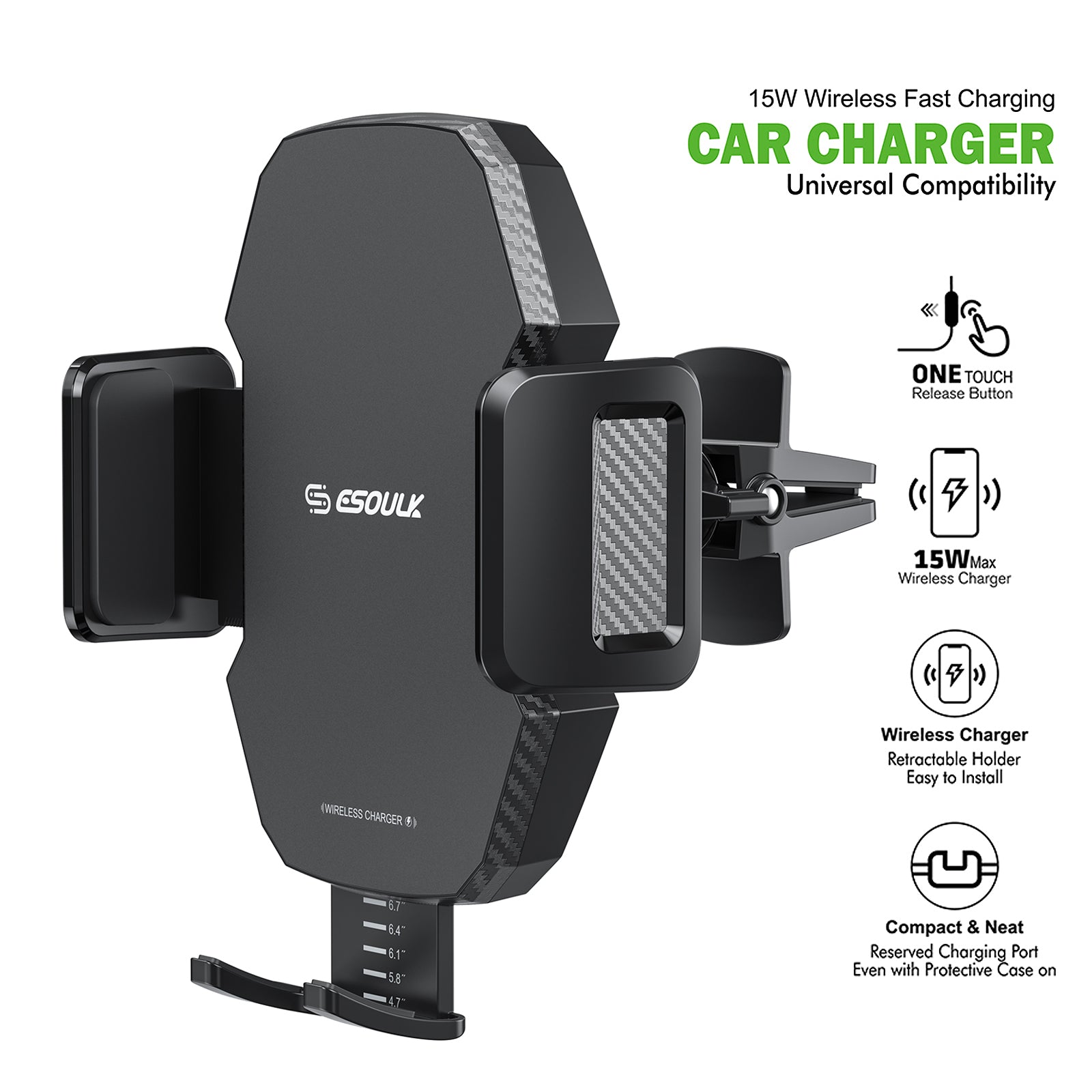 EK-3011BK 15W Wireless Fast Charging Car Airvent Charger