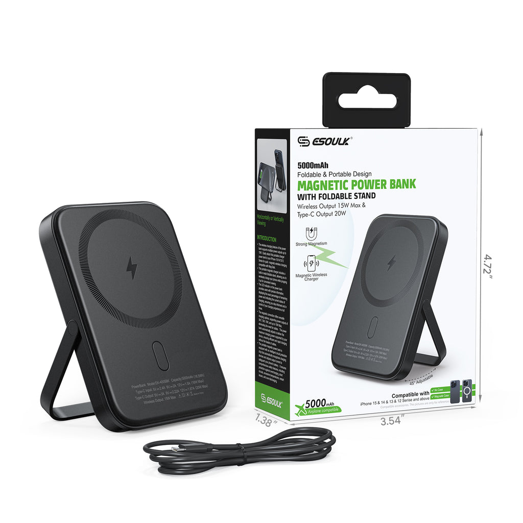 EK-4005BK 5000mAh Magnetic 15W Wireless Charge Power Bank