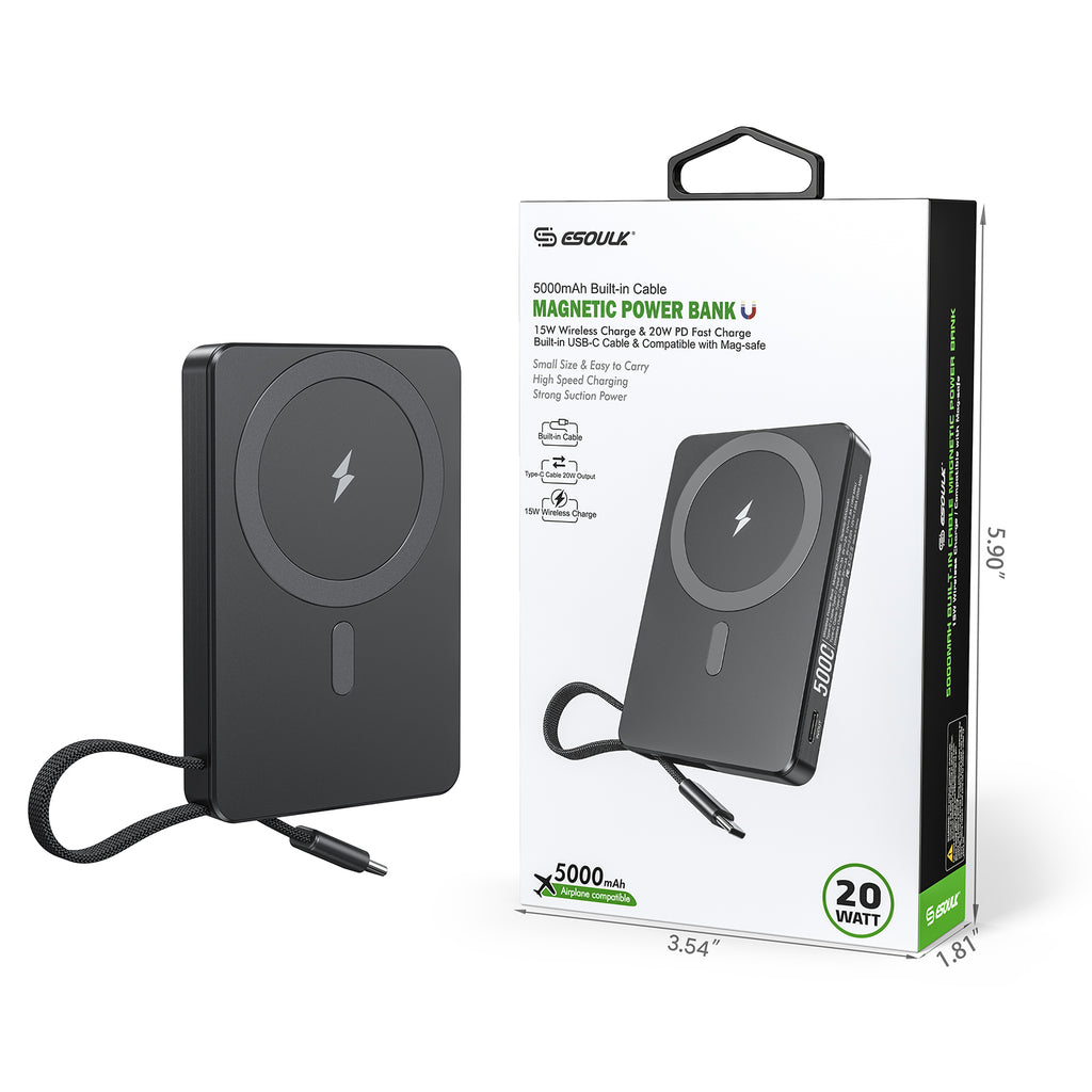 EK-4009BK 5000mAh Built-In Cable Magnetic Power Bank