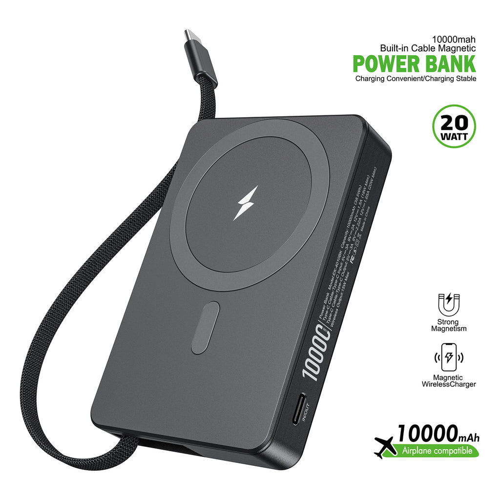 EK-4010BK 10000mAh Built-In Cable Magnetic Power Bank