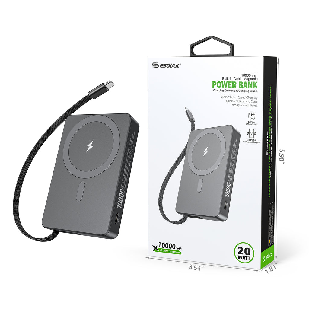 EK-4010BK 10000mAh Built-In Cable Magnetic Power Bank