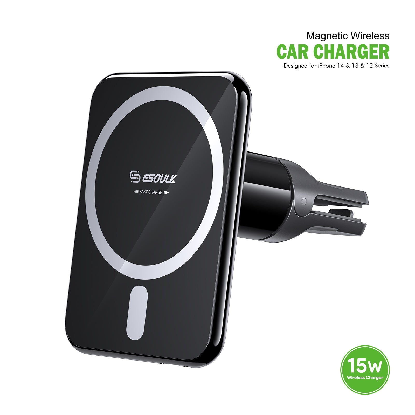 EK-6001BK 15W Magnetic Wireless Charger Air Vent Car Mount
