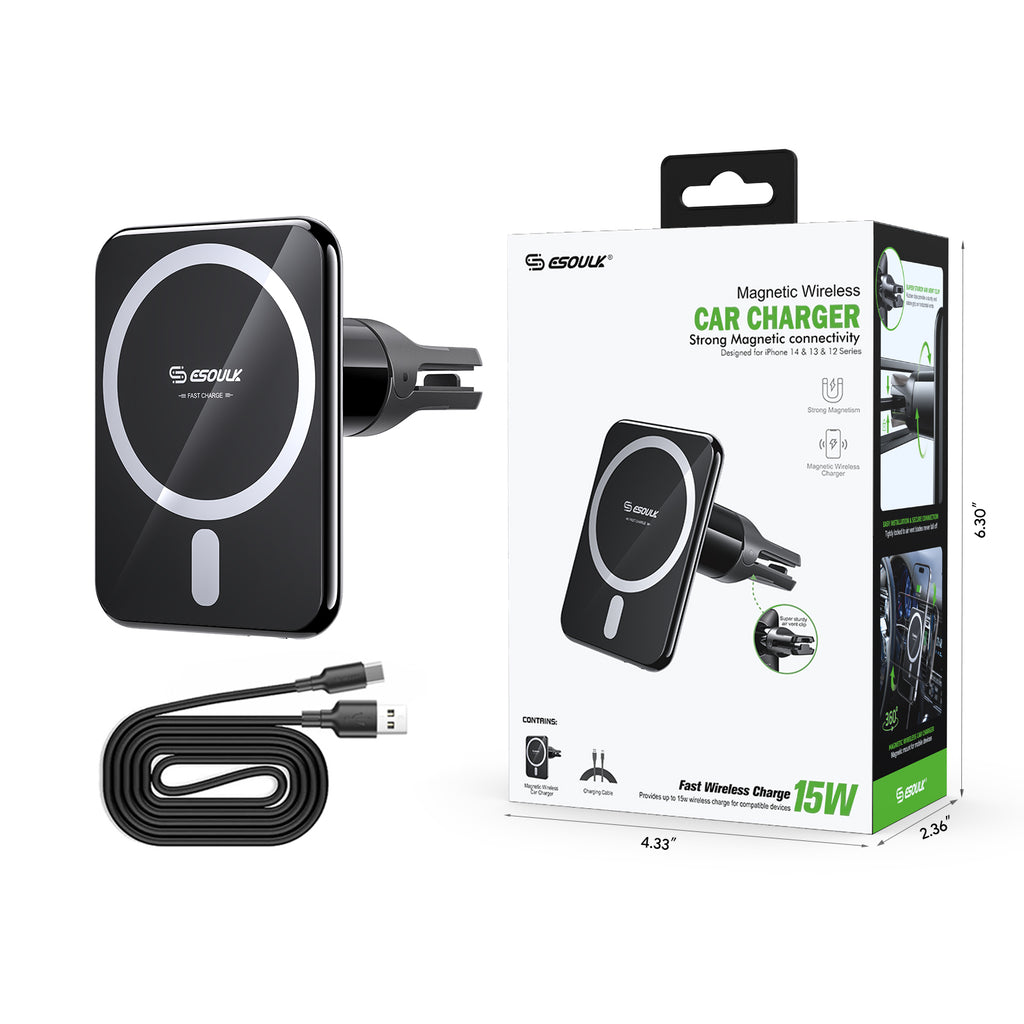 EK-6001BK 15W Magnetic Wireless Charger Air Vent Car Mount