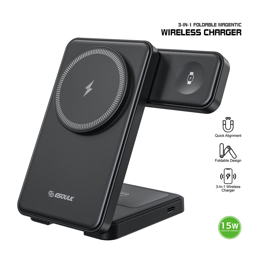 EK-6010BK 3-In-1 Foldable Magnetic Wireless Charger