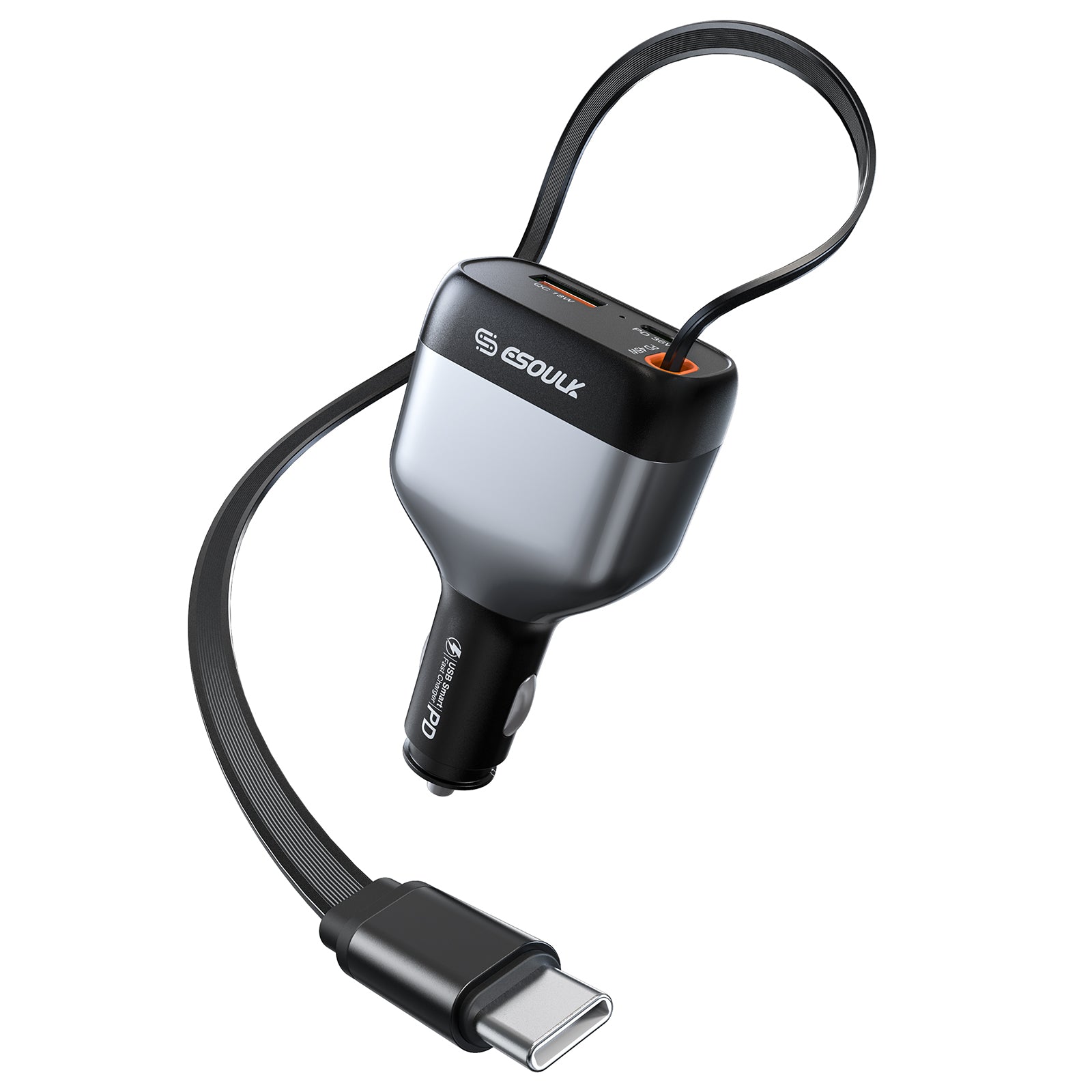 EK2012-BK 81W Built-in Retractable USB-C Cable Car Charger