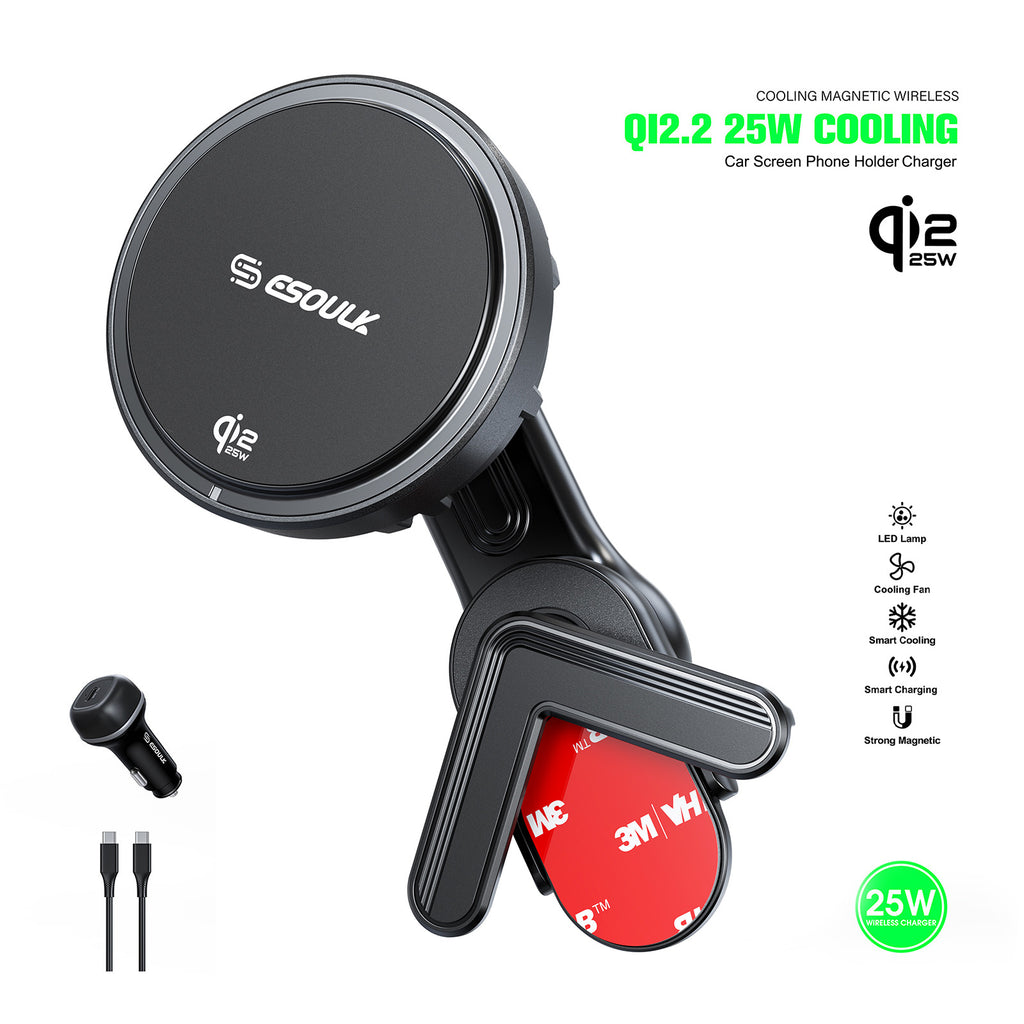 EK6013-BK-03 25W Qi2.2 Cooling Magnetic Wireless Car Charger For Tesla