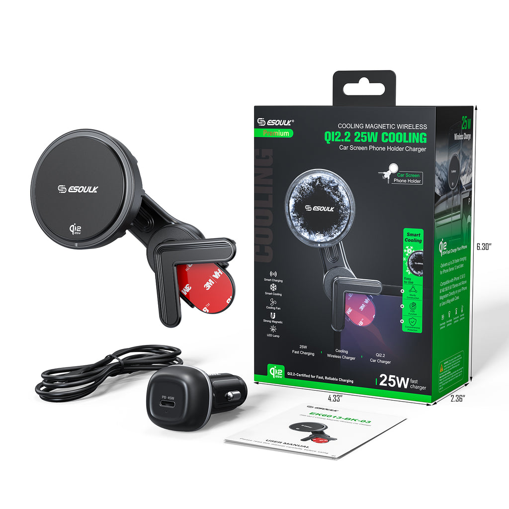 EK6013-BK-0325W Qi2.2 Cooling Magnetic Wireless Car Charger For Tesla
